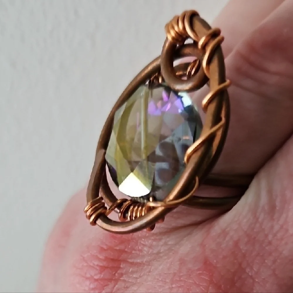 Bronze and Iridescent Purple Statement Ring, Sz 6.5